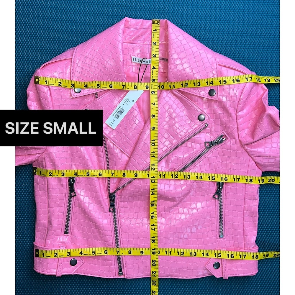 Alice + Olivia Cody Pink Vegan Leather Croc Moto Jacket - Picture 13 of 16